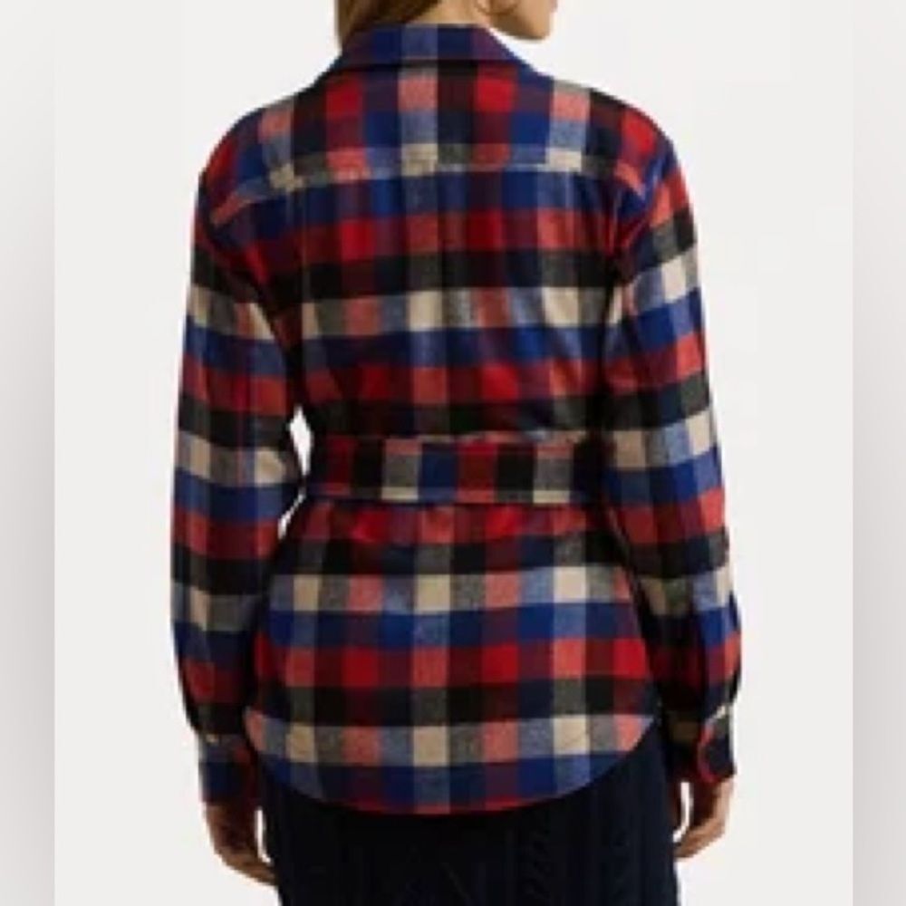 NWT Lauren Ralph Lauren Women’s Buffalo Check Belted Shirt Jacket XL - Picture 4 of 11